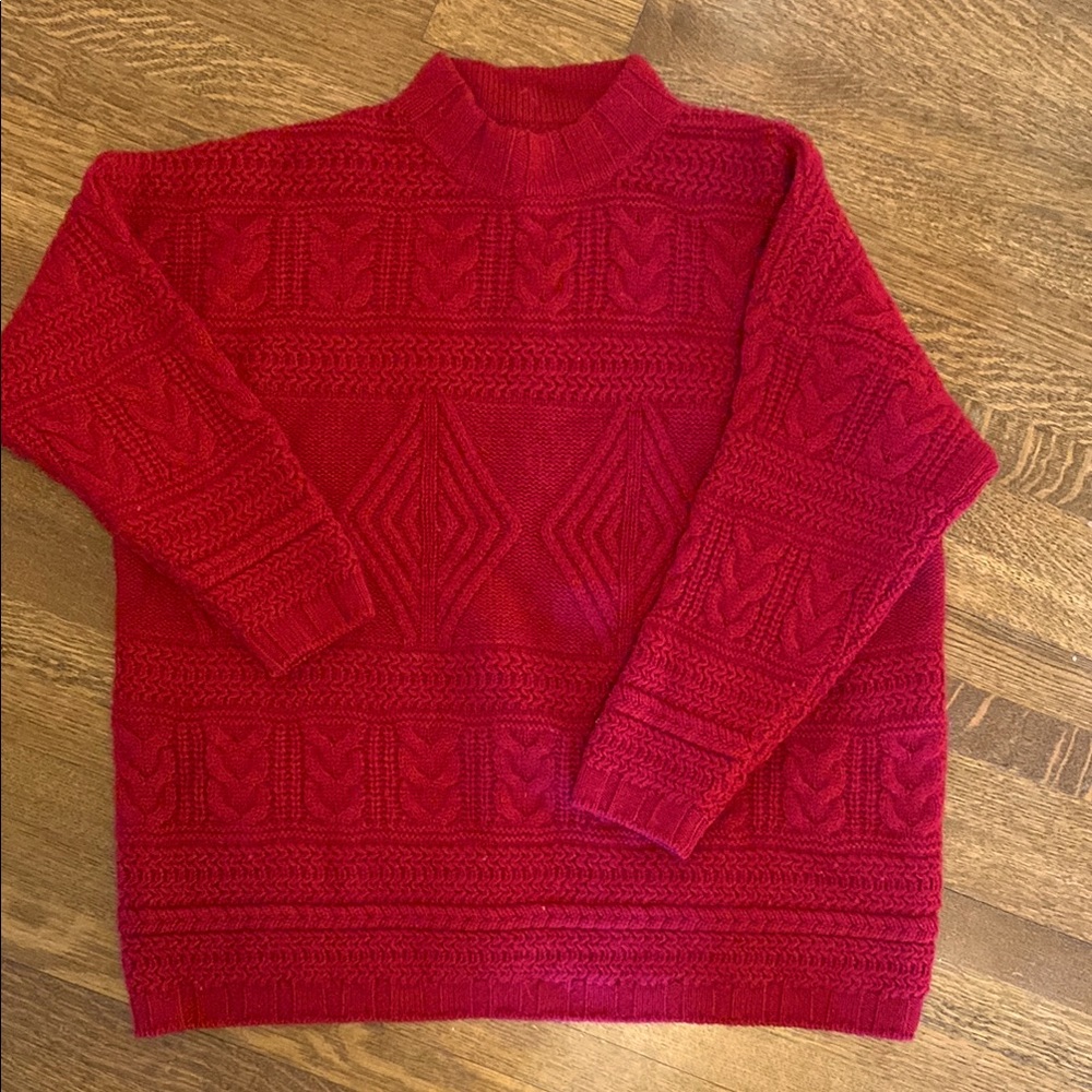 Vintage Sisley Wool Canle Knit Red Sweater